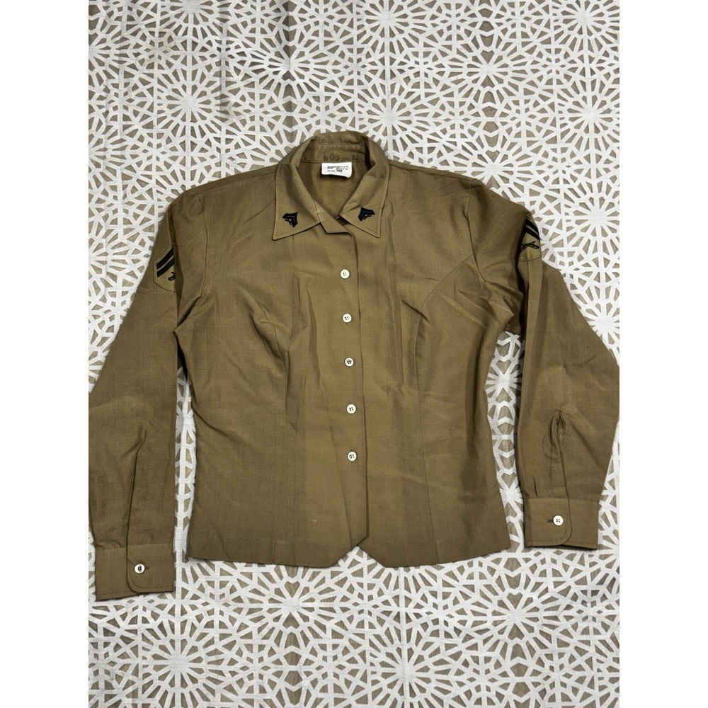 Vintage USMC Creighton Uniform Khaki Shirt‎ Military Long Sleeve Womens